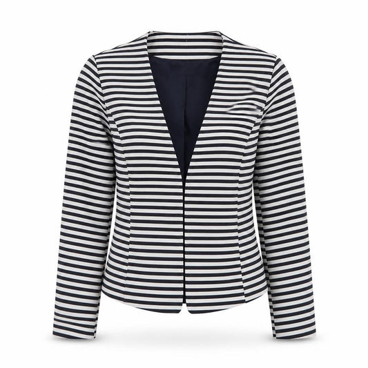 ONLY Women's Black & White Striped Blazer - Size 14