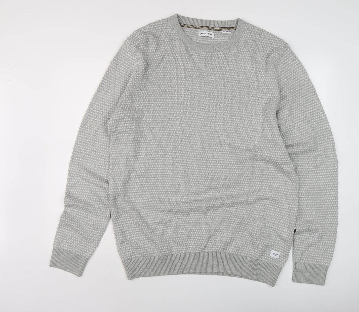 Jack & Jones Men's Grey Waffle-Knit Pullover 2XL