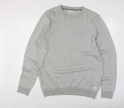 Jack & Jones Men's Grey Waffle-Knit Pullover 2XL
