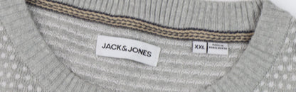 Jack & Jones Men's Grey Waffle-Knit Pullover 2XL