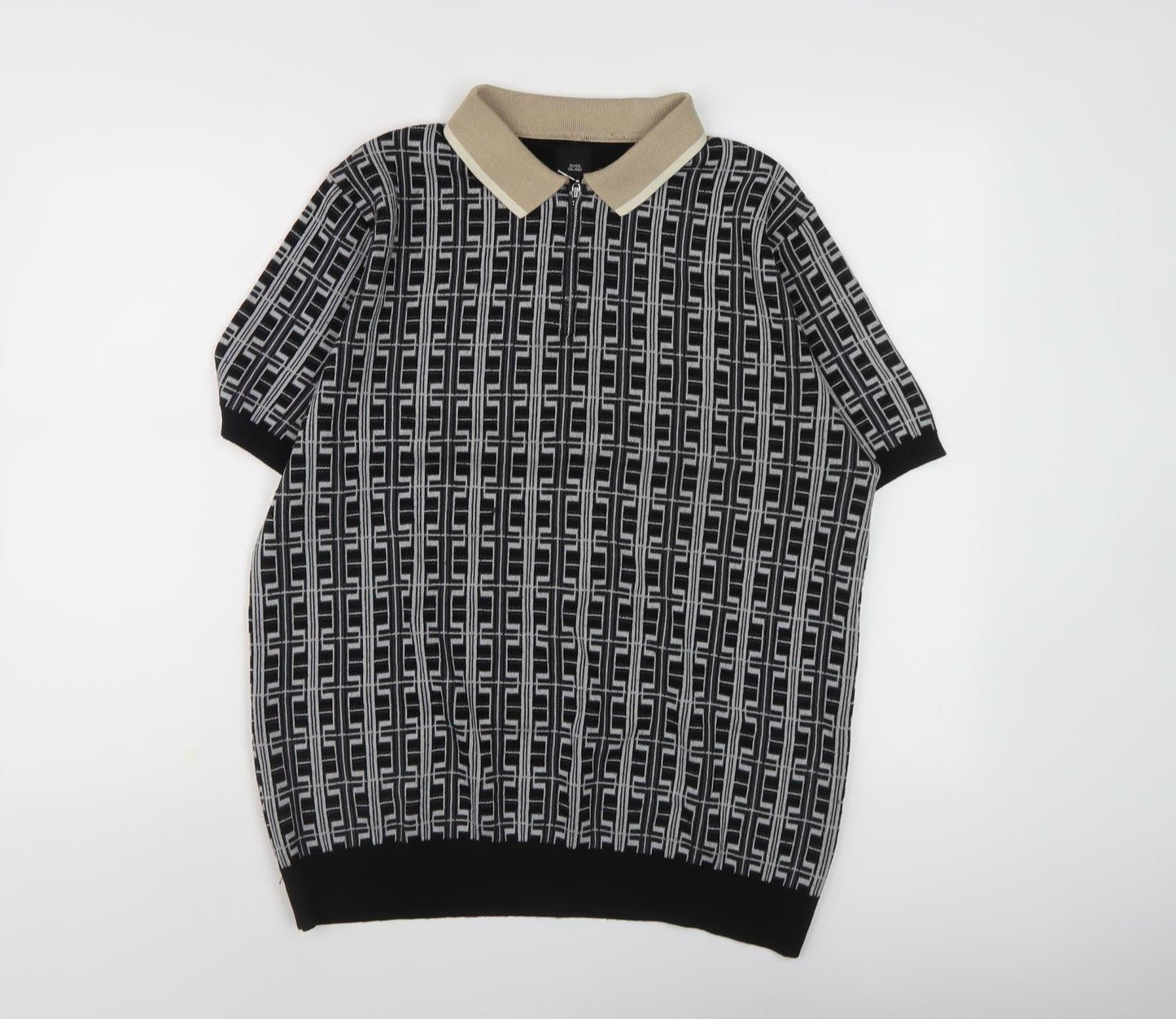 River Island Men's Black Collared Pullover Jumper L