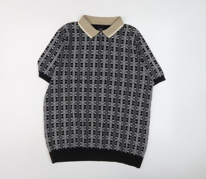 River Island Men's Black Collared Pullover Jumper L