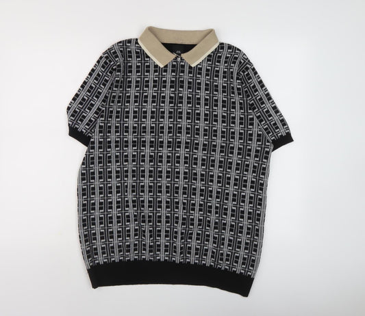 River Island Men's Black Collared Pullover Jumper L