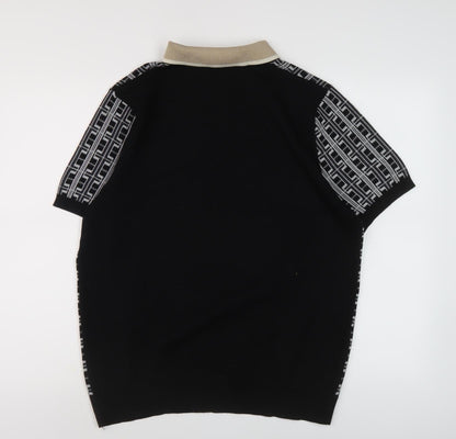 River Island Men's Black Collared Pullover Jumper L