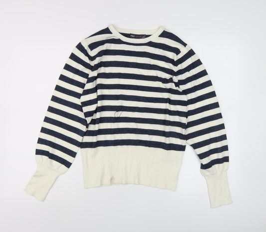 Marks and Spencer Women's Black Striped Pullover Jumper M