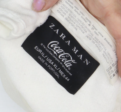 Zara Men White XL Retro Logo Sweatshirt