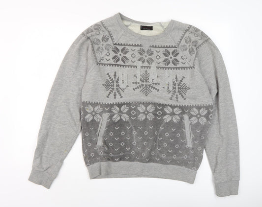 Zara Men's Grey Winter Geometric Pullover Sweatshirt XL