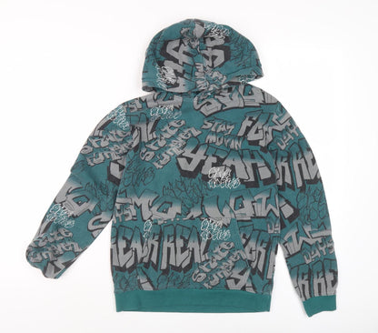 H&M Boys Green Graphic Hoodie, 12-13 Years, Fleece, Pullover