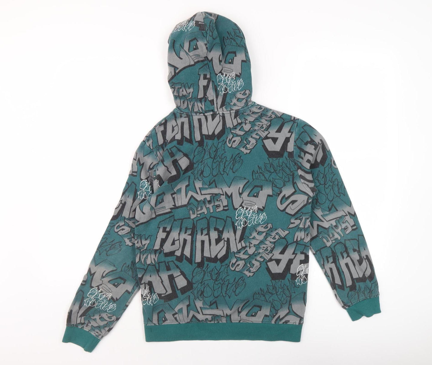 H&M Boys Green Graphic Hoodie, 12-13 Years, Fleece, Pullover