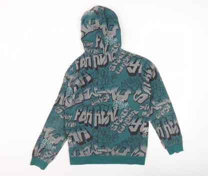 H&M Boys Green Graphic Hoodie, 12-13 Years, Fleece, Pullover