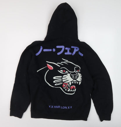 HONOUR Men's Black Graphic Pullover Hoodie, Size S