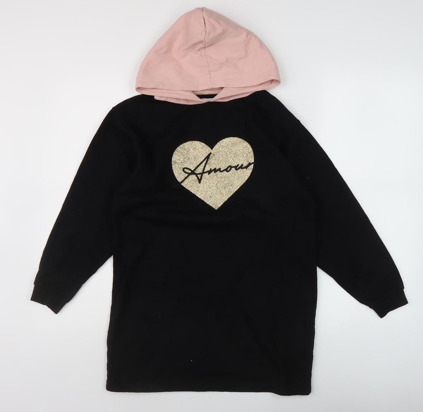 Threadgirls Teens Black Pullover Hoodie Glitter Heart