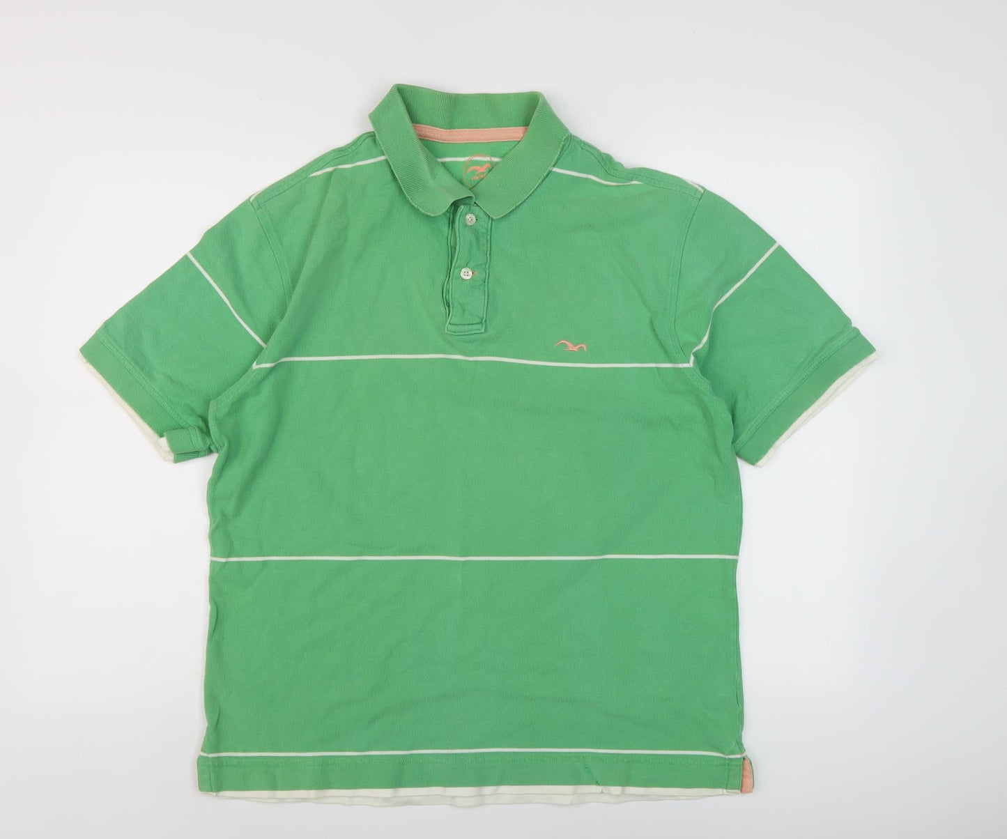 Marks and Spencer Men's Green Striped Polo Shirt M
