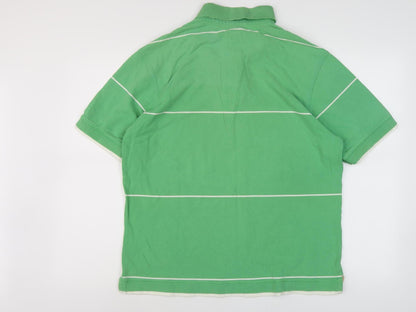 Marks and Spencer Men's Green Striped Polo Shirt M