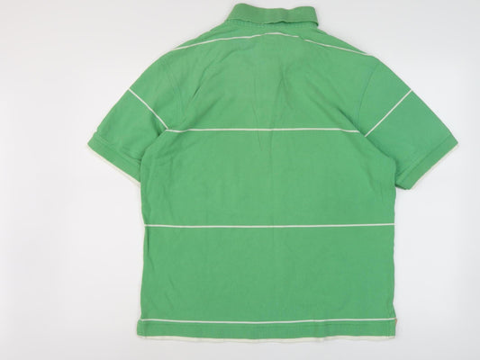 Marks and Spencer Men's Green Striped Polo Shirt M