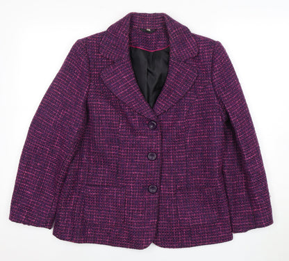 EWM Women's Purple Blazer Size 12 Bouclé Houndstooth