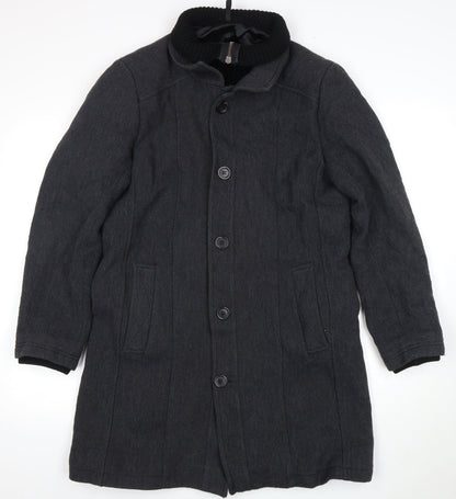 Zara Men’s Black Mid-Length Wool Overcoat, Size L