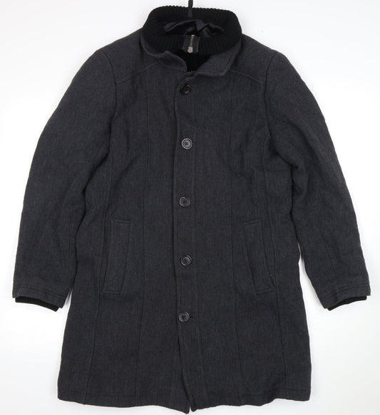 Zara Men’s Black Mid-Length Wool Overcoat, Size L