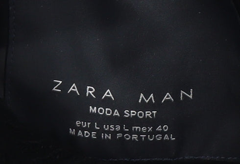 Zara Men’s Black Mid-Length Wool Overcoat, Size L