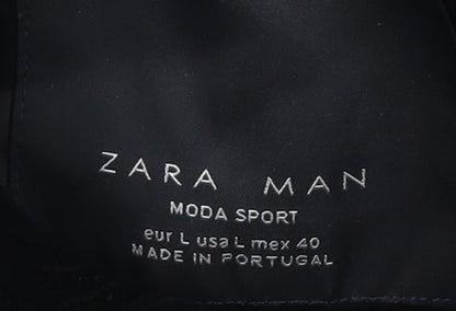 Zara Men’s Black Mid-Length Wool Overcoat, Size L