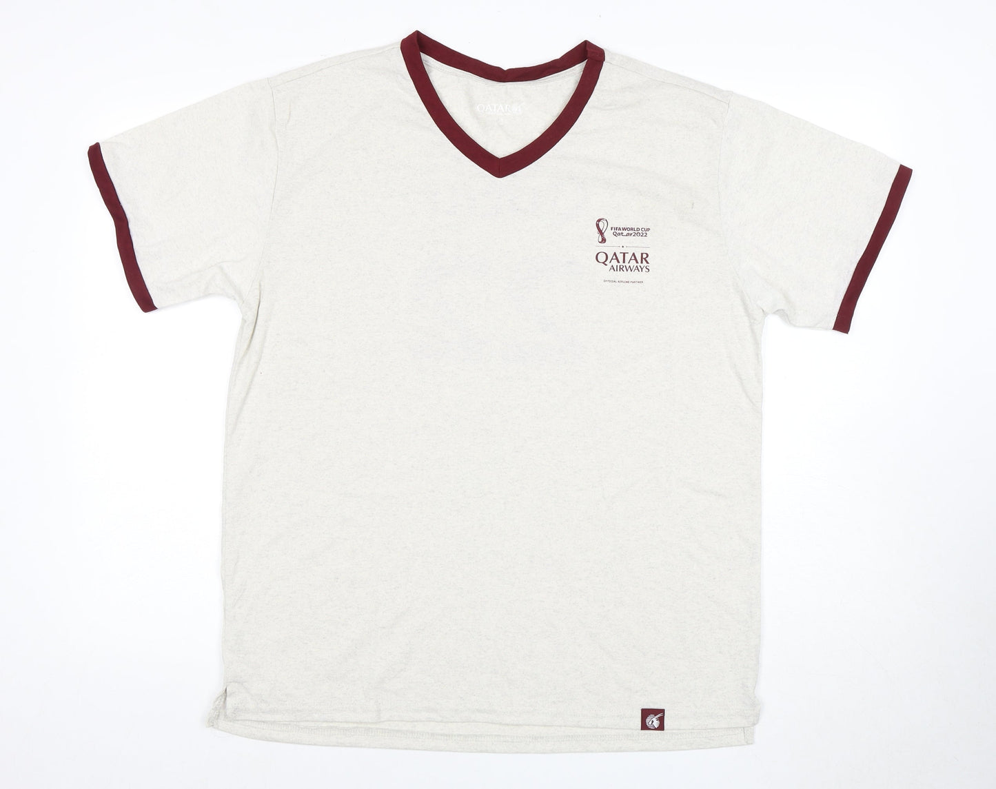 Qatar Airways Men's M White V-Neck T-Shirt