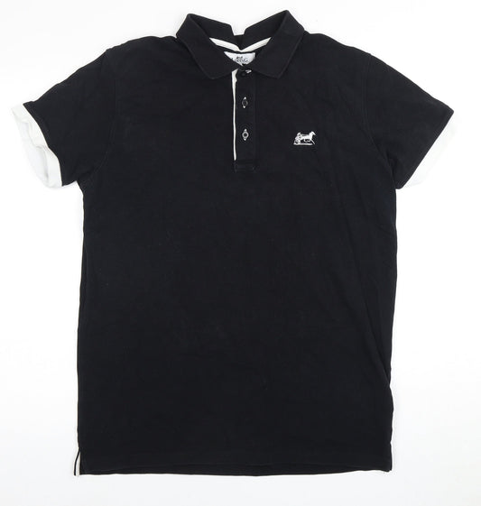 LODING Men's Black Polo Shirt XL Collared Short Sleeve