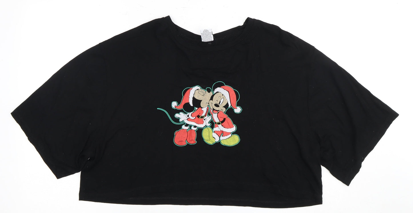 Womens UK Size 14 Disney Black Cropped T-Shirt
