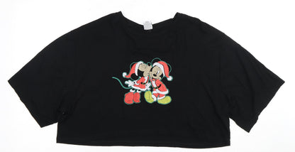 Womens UK Size 14 Disney Black Cropped T-Shirt