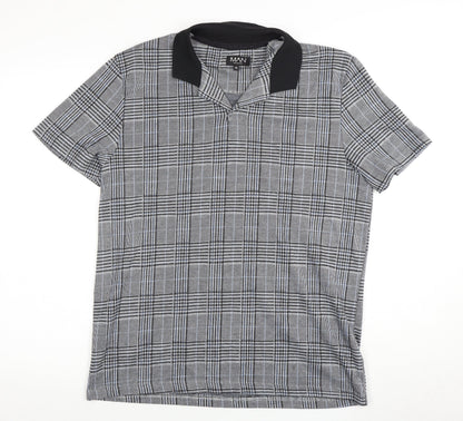 boohooMAN Men's XL Black Plaid Polo Shirt