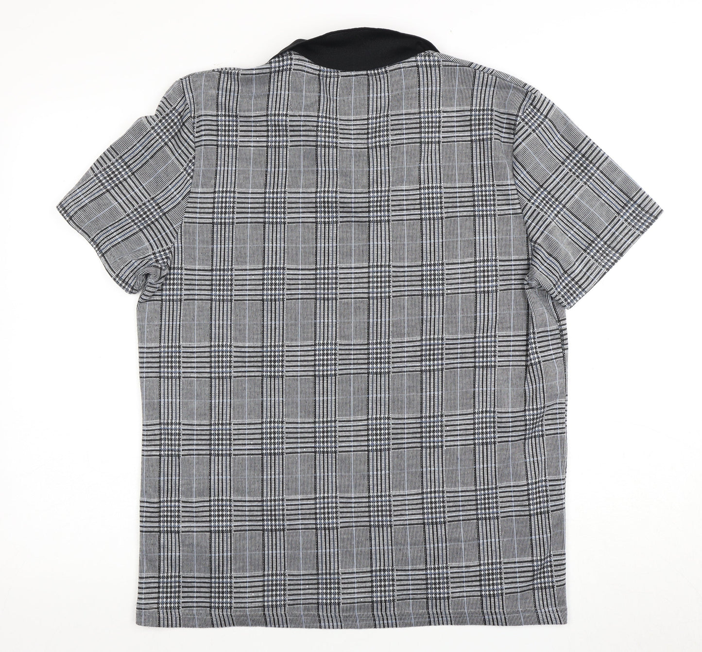 boohooMAN Men's XL Black Plaid Polo Shirt