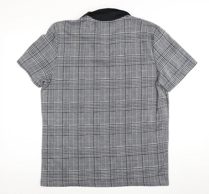 boohooMAN Men's XL Black Plaid Polo Shirt