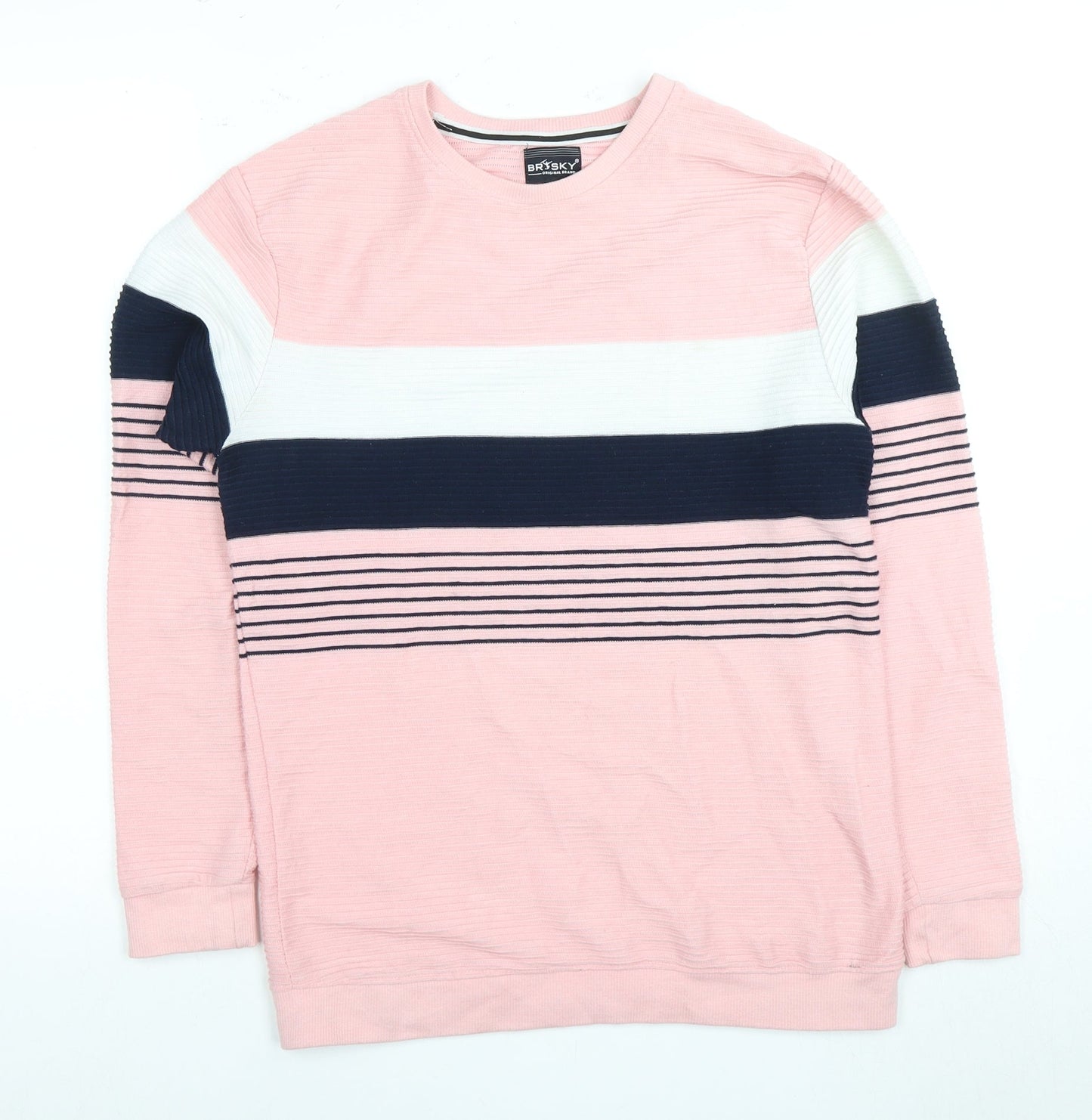 BRYSKY Men’s Pink Striped Pullover Jumper L
