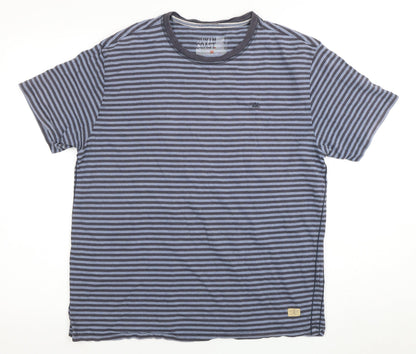 Marks and Spencer Men's Blue Striped T-Shirt M