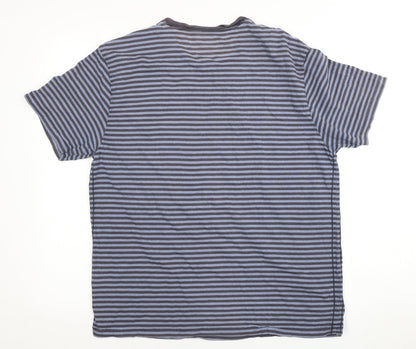 Marks and Spencer Men's Blue Striped T-Shirt M