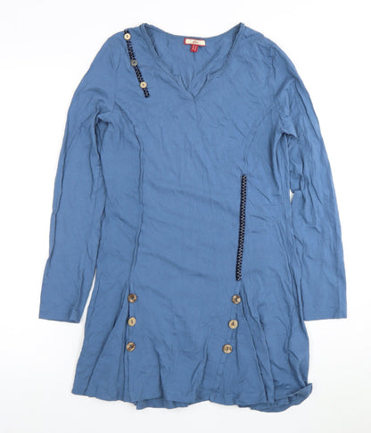 Joe Browns Women's Blue V-Neck Buttoned Dress Size 8