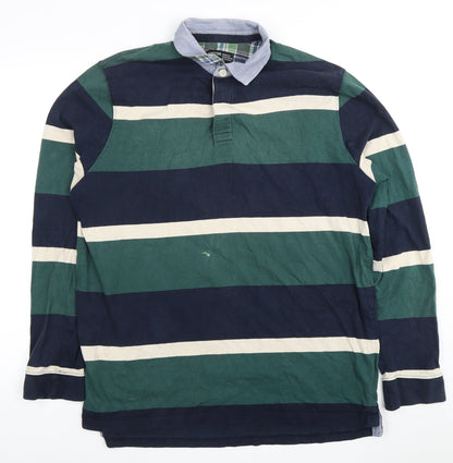 Sandstone & Co. Men's L Green Blue Striped Polo
