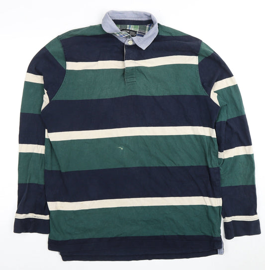 Sandstone & Co. Men's L Green Blue Striped Polo