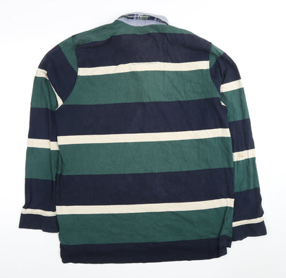Sandstone & Co. Men's L Green Blue Striped Polo