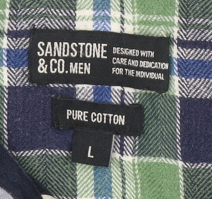 Sandstone & Co. Men's L Green Blue Striped Polo