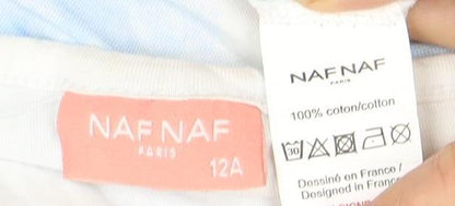 NAF NAF Girls Blue White Graphic T-Shirt 12 Years