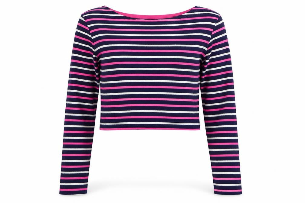 Front view of Blue Rinse unisex multicoloured striped cropped top