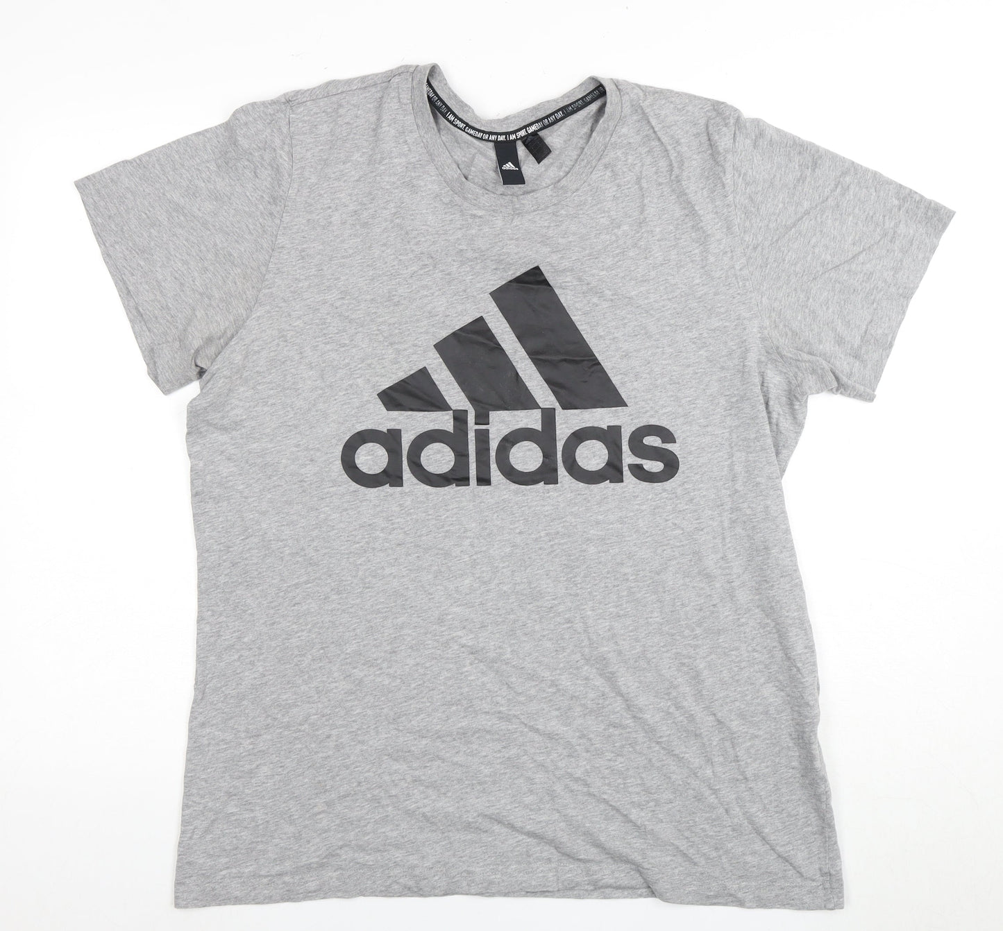 Adidas Men's Grey Cotton T-Shirt, Size L, Logo Accent