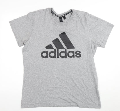 Adidas Men's Grey Cotton T-Shirt, Size L, Logo Accent