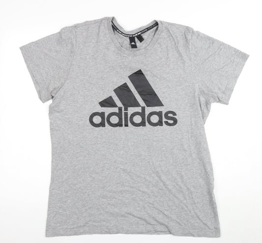 Adidas Men's Grey Cotton T-Shirt, Size L, Logo Accent