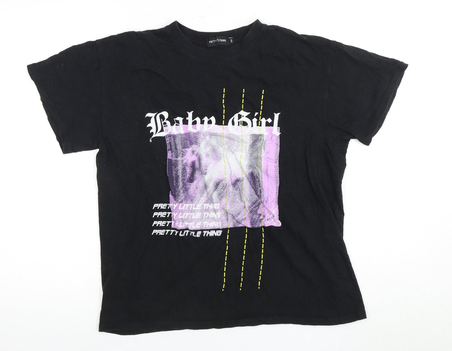 Womens UK Size S PRETTYLITTLETHING Black Basic T-Shirt