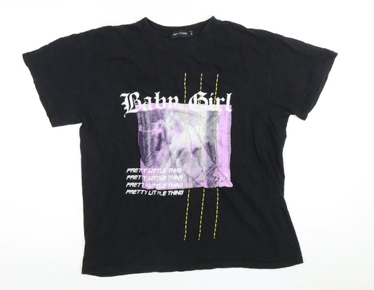 Womens UK Size S PRETTYLITTLETHING Black Basic T-Shirt