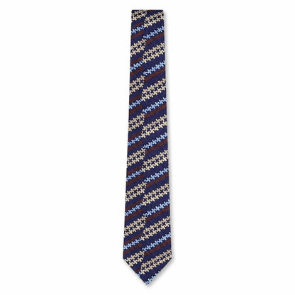 T.M Lewin Men's Blue Beige Houndstooth Silk Tie