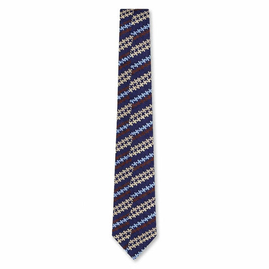 T.M Lewin Men's Blue Beige Houndstooth Silk Tie
