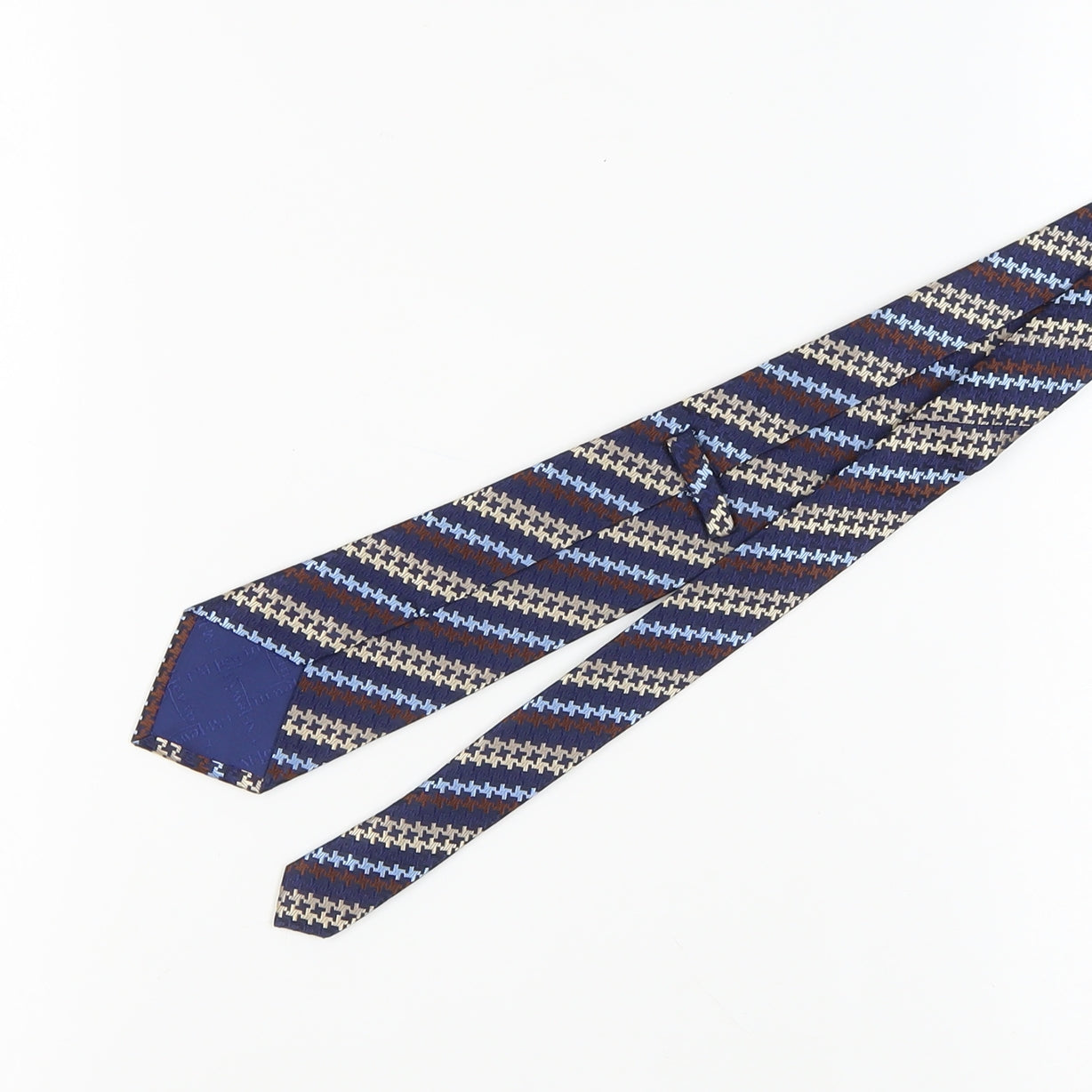 T.M Lewin Men's Blue Beige Houndstooth Silk Tie
