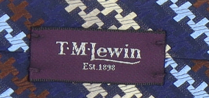 T.M Lewin Men's Blue Beige Houndstooth Silk Tie